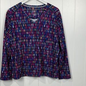 Reel Legends Womens Top 1X Freeline Navy Pink Pullover Long Sleeves Stretch Fun